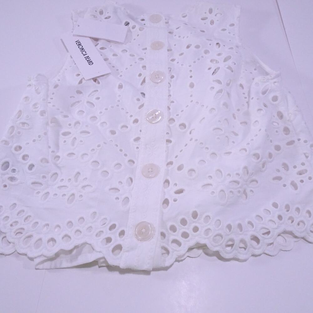 Veronica Beard  Adelyn Eyelet Sleeveless Top Sz 0 NWT 348 White IRRG - Picture 8 of 16